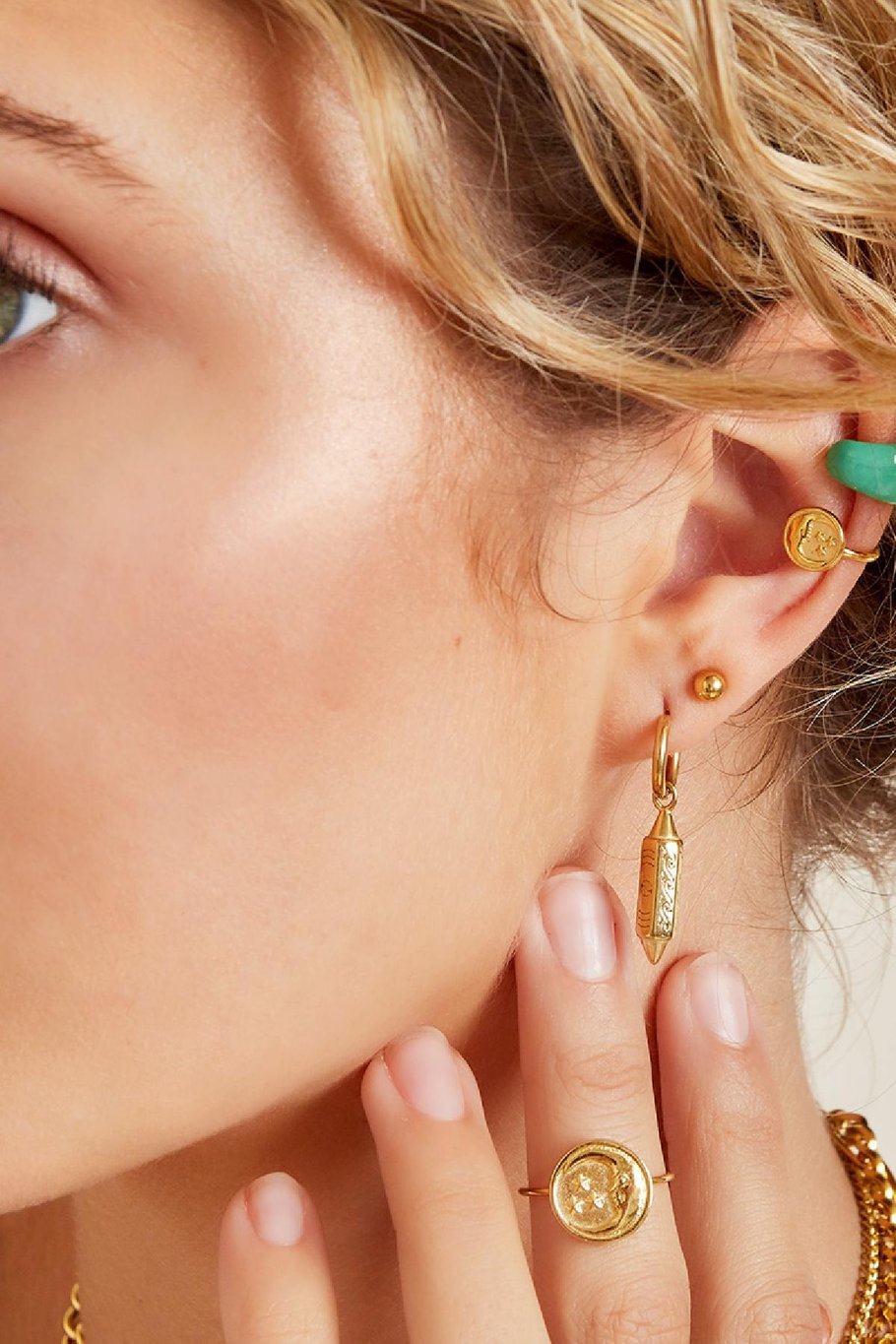 Earcuff maan en sterren Goud kleur Stainless Steel Afbeelding2
